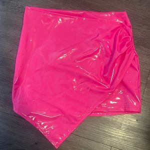 Shiny patent pink asymmetrical skirt